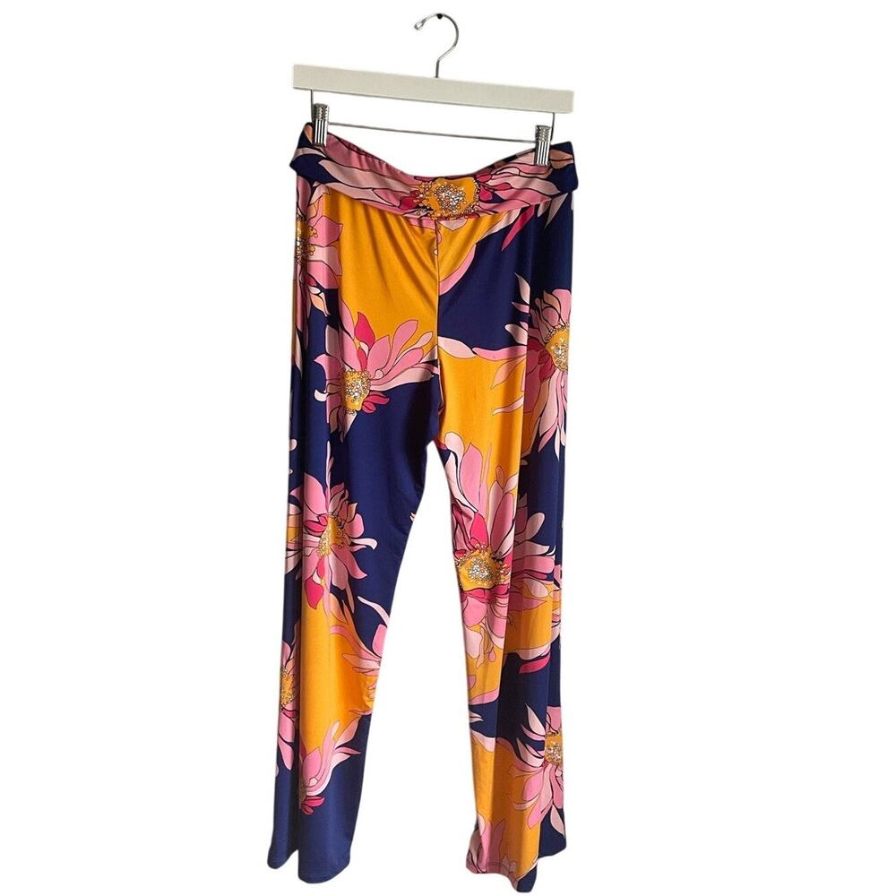 Trina Turk Pants Bright Floral 70s Hippie NWT Pull on Elastic Resort Beach M